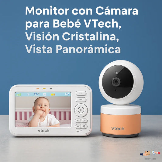 Monitor Vtech con cámara para bebé, visión panorámica de alta calidad (HD).