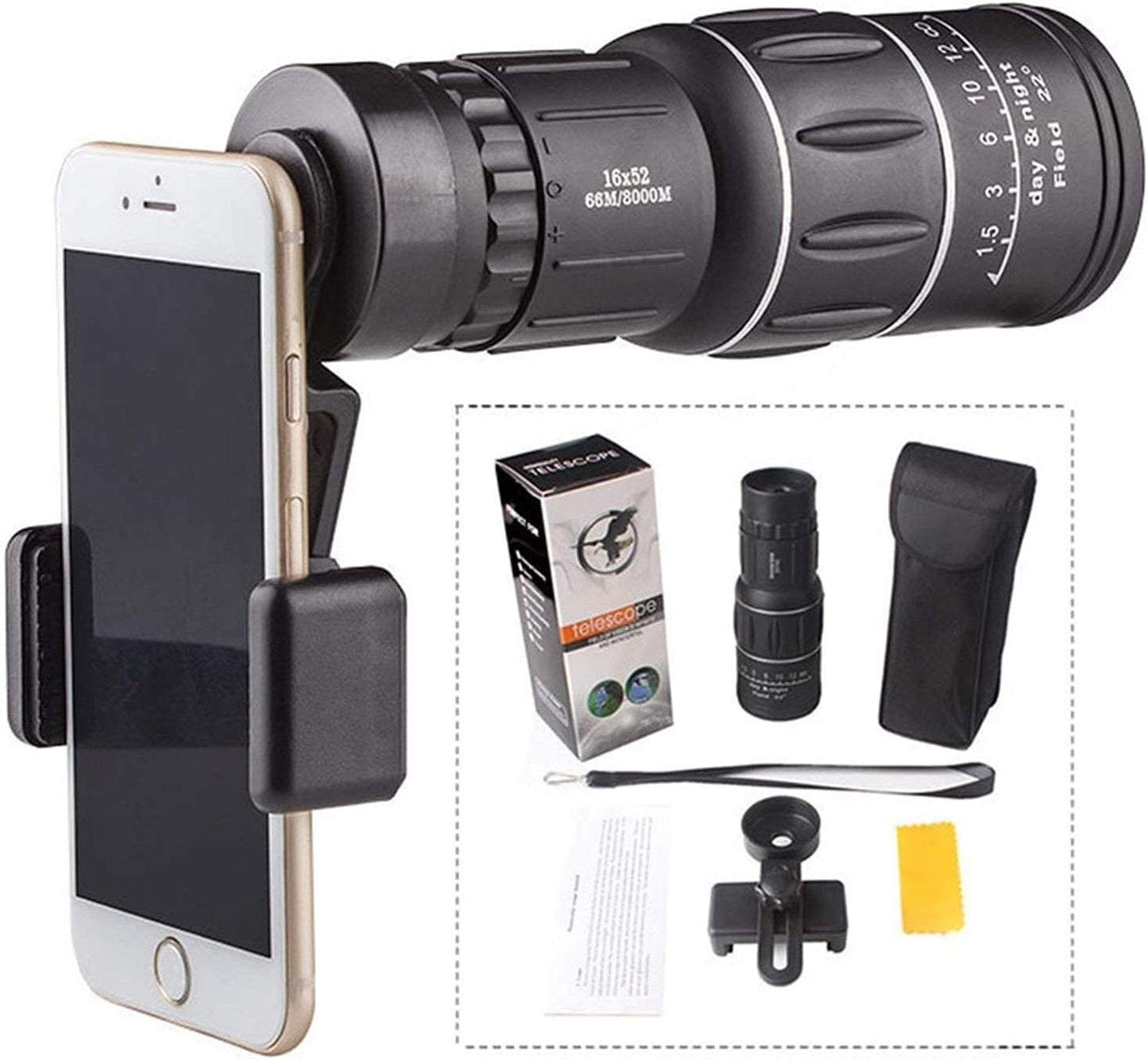 Monocular 16x 300g compacto, ultraligero para viajes y observación de estrellas.