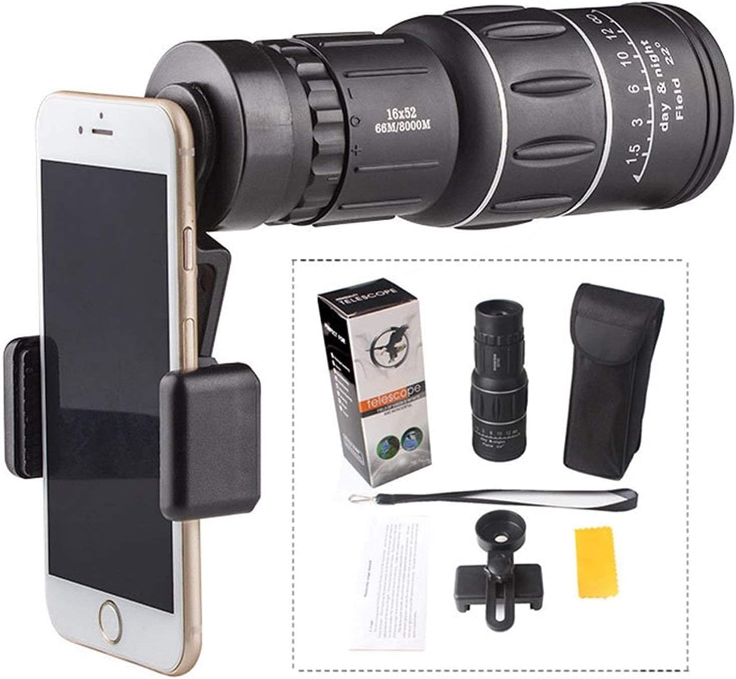 Monocular 16x 300g compacto, ultraligero para viajes y observación de estrellas.