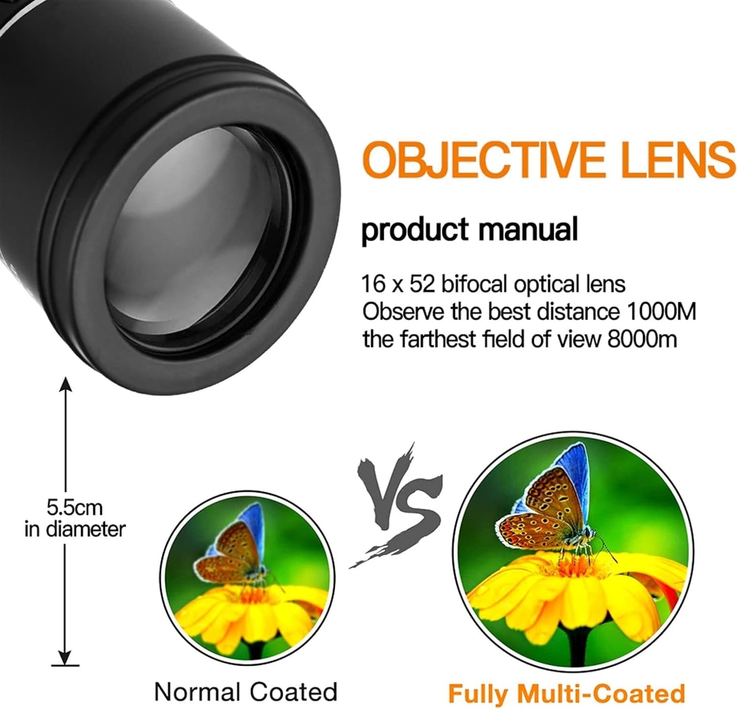 Monocular 16x para viajes, ultraligero 300g, fácil de transportar.
