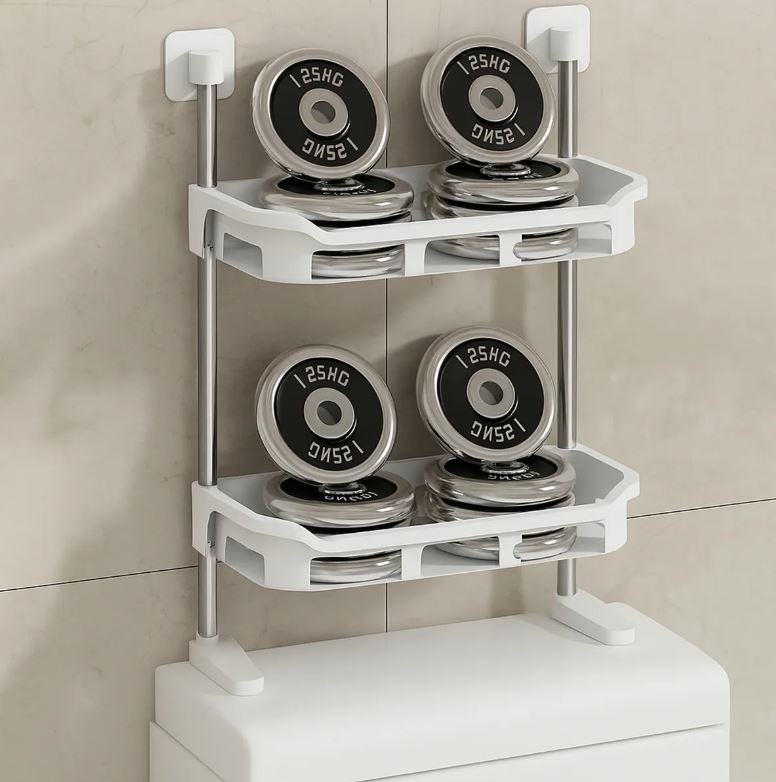 Mueble de almacenaje para baño, vertical sobre el WC, diseño compacto.