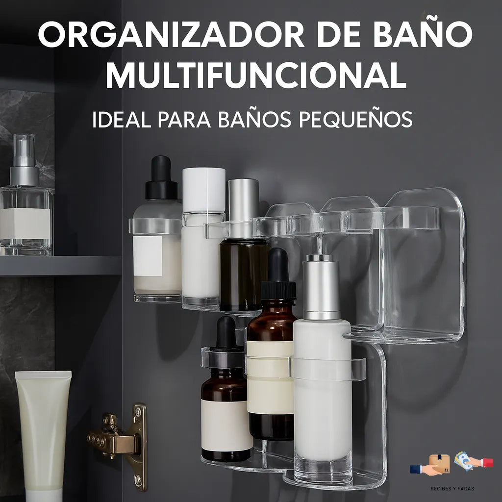 Organizador de baño multifuncional, ideal para baños pequeños, ahorra espacio.