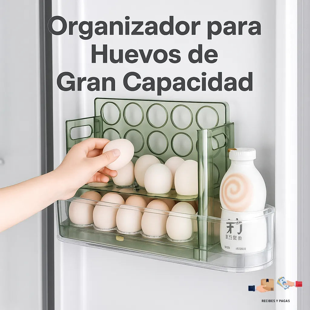 Organizador para huevos de gran capacidad, ahorra espacio en tu refrigerador.