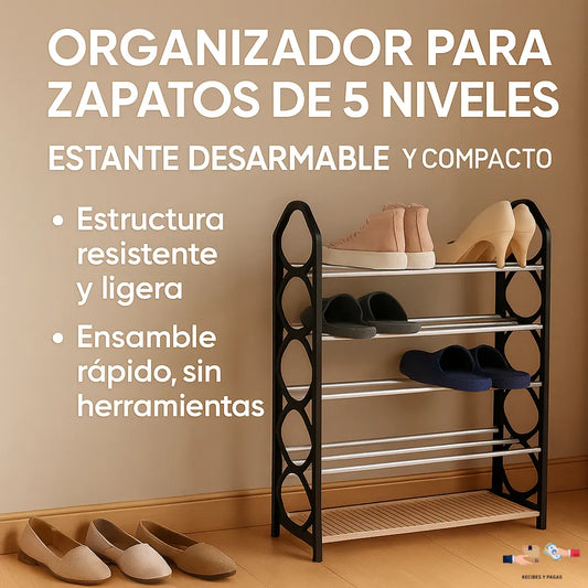 Organizador para zapatos de 5 niveles, estante desarmable y compacto para el hogar.