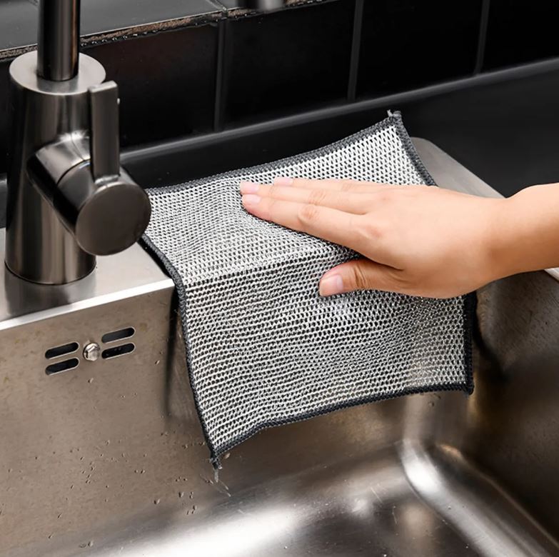 Paños de limpieza para cocina seda plateada, de alta duración, paquete de 5.