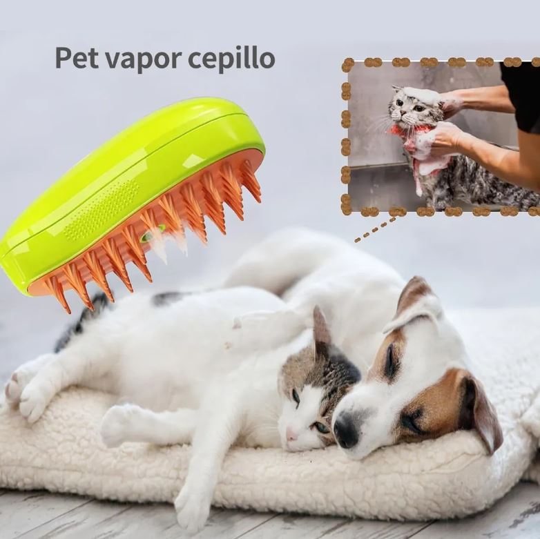 Peine eléctrico a vapor para gato de pelo corto, masajeador 3 en 1.