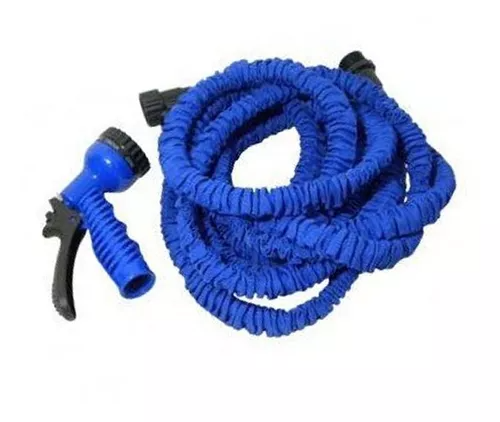 Pistola aspersora de 7 funciones con manguera expandible, para limpieza y riego de casa.