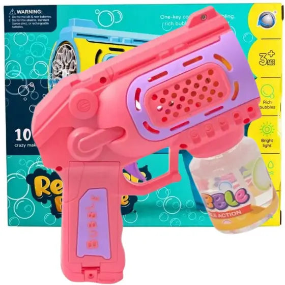 Pistola de burbujas con luces de colores LED, regalo divertido para niños.