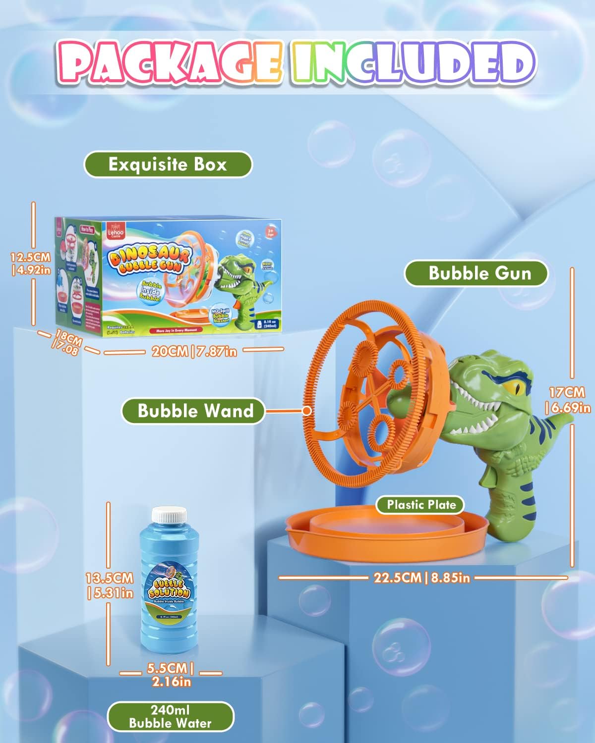 Pistola de juguete de dinosaurio, burbujas automáticas y seguras.