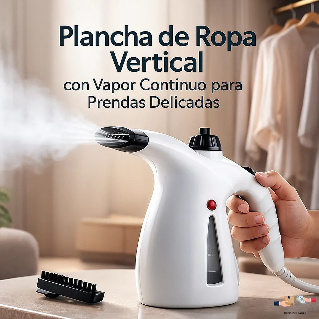 Plancha vertical con vapor continuo, ideal para tratar prendas delicadas y cortinas.