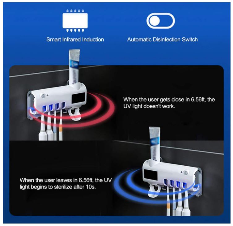 Porta-cepillos de baño con luz UV esterilizadora, con capacidad para cepillos familiares.