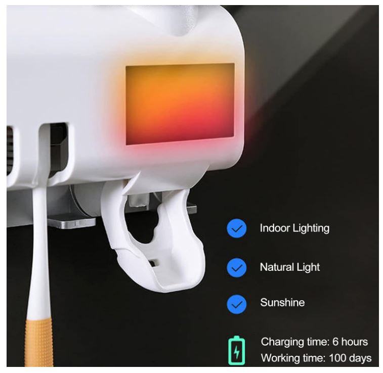 Purificador de cepillos dentales con tecnología UV, para montar en la pared del baño.