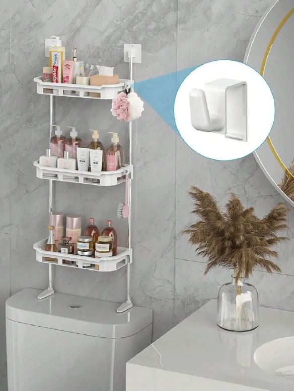 Rack para baño, almacenamiento sobre inodoro para toallas y accesorios de limpieza.