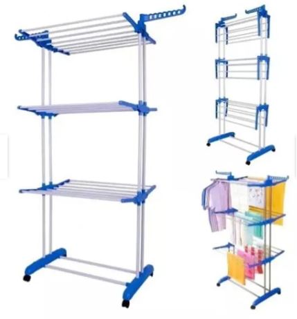 Rack para secar ropa, plegable, de 4 pisos y estructura metálica resistente.