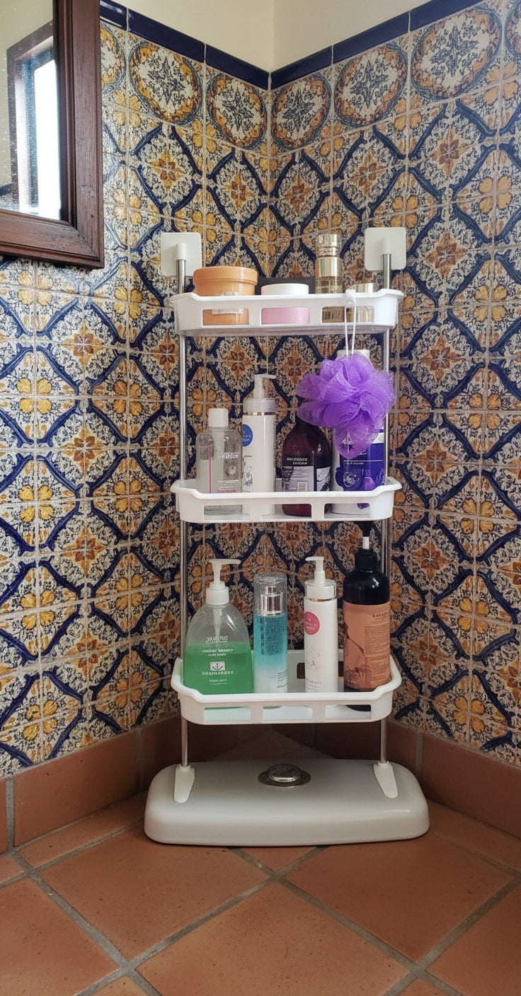 Repisa compacta para baño, ideal para ahorro de espacio, se monta sobre el WC.