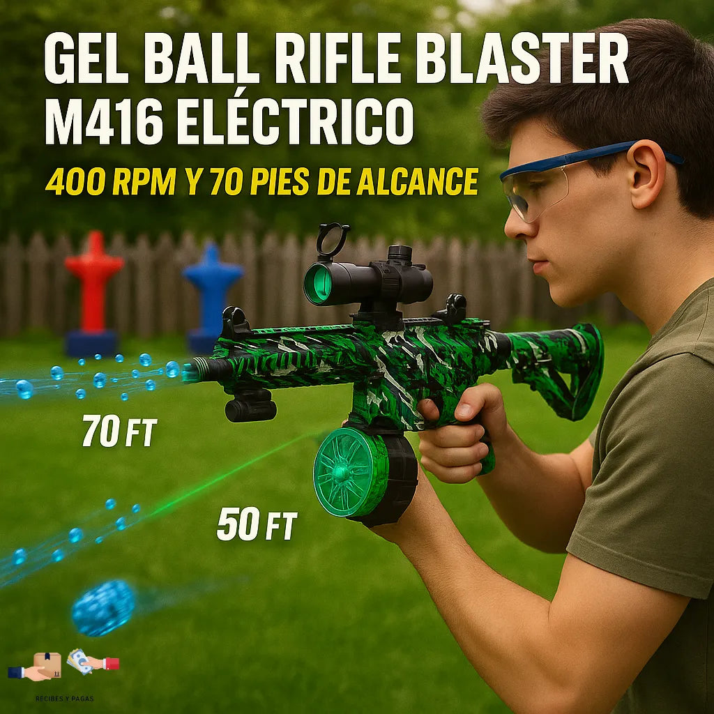 Rifle Blaster M416 eléctrico, 400 RPM, 70 pies de alcance, juguete.