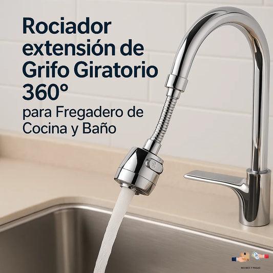 Rociador de grifo con extensión y giro 360°, ideal para fregadero de cocina.