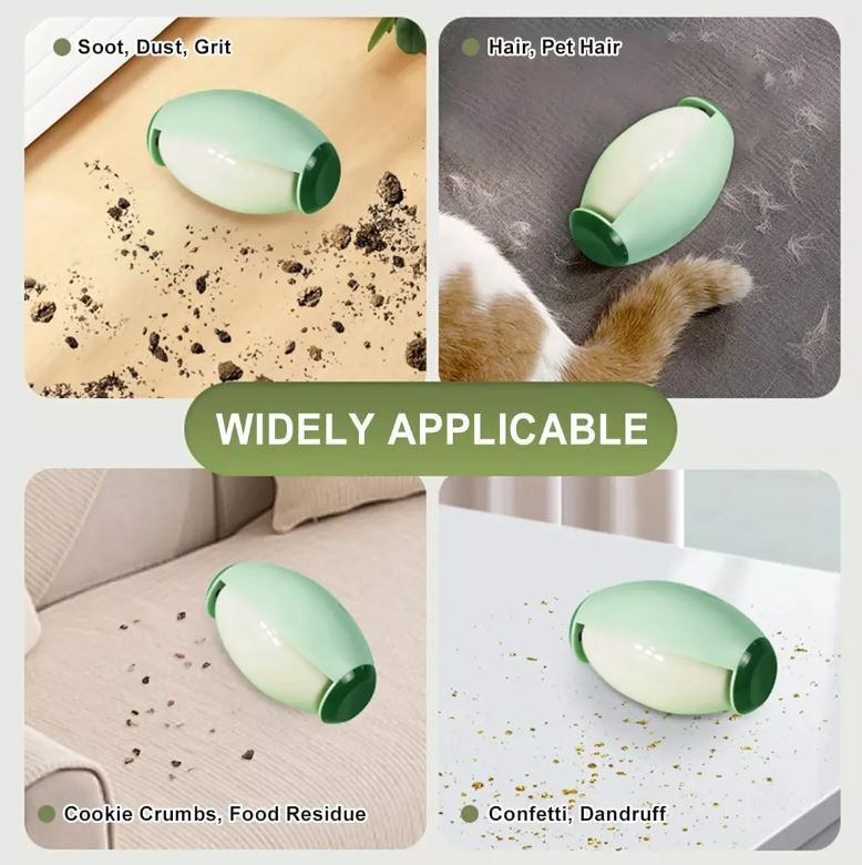 Rodillo para pelusa y pelo de mascotas, diseño ergonómico para limpieza.