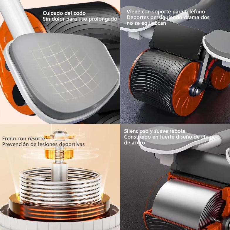 Rueda abdominal eléctrica con monitor y soporte para teléfono, mayor seguridad.