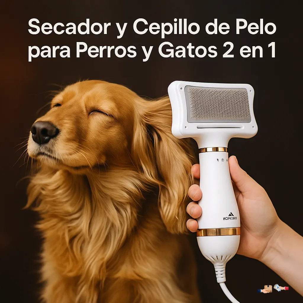 Secador y cepillo de pelo 2 en 1 para perros y gatos, diseño silencioso.