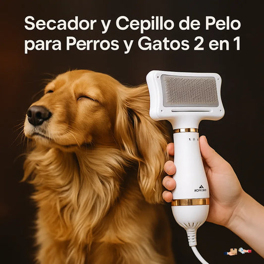 Secador y cepillo de pelo 2 en 1 para perros y gatos, diseño silencioso.