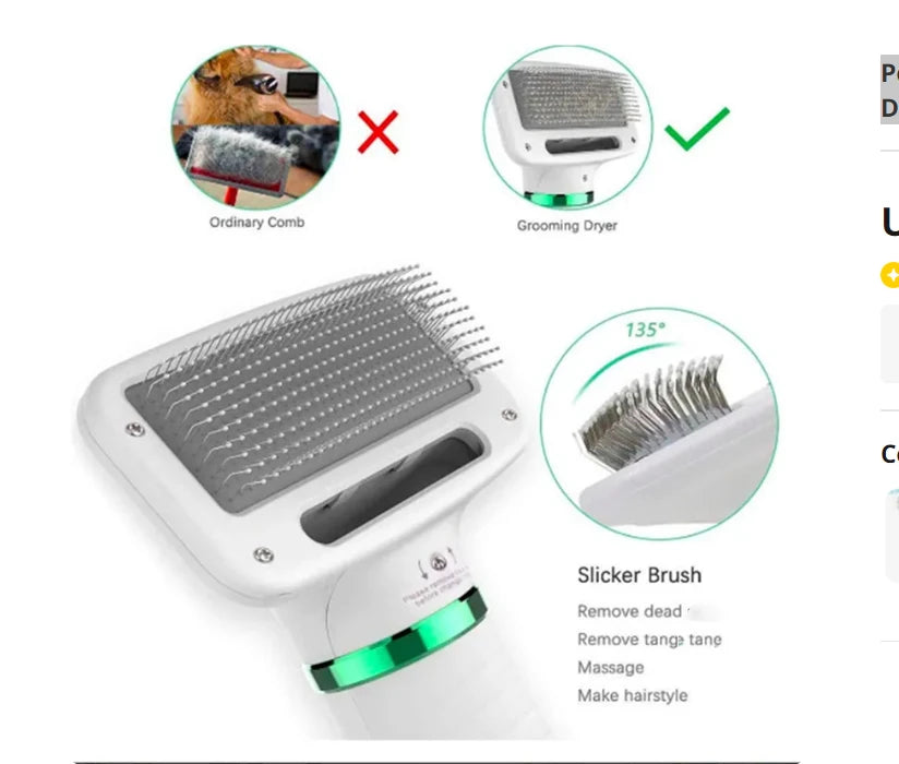Secadora silenciosa para perro o gato 2 en 1, con peine integrado y ergonómico.