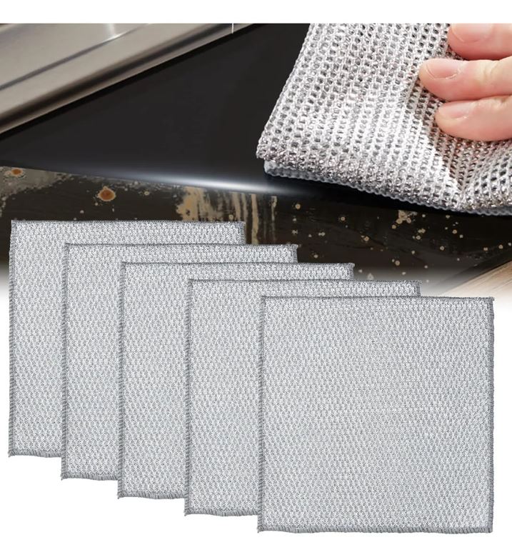 Set de 5 paños de seda plateada, especiales para dar brillo a acero inoxidable.