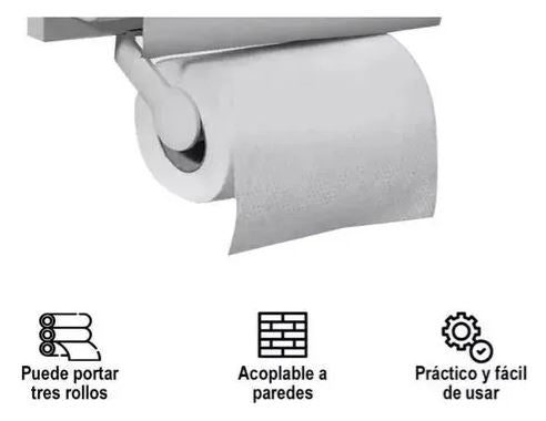 Soporte para rollos de papel, plástico autoadherible y papel aluminio, optimiza espacio.