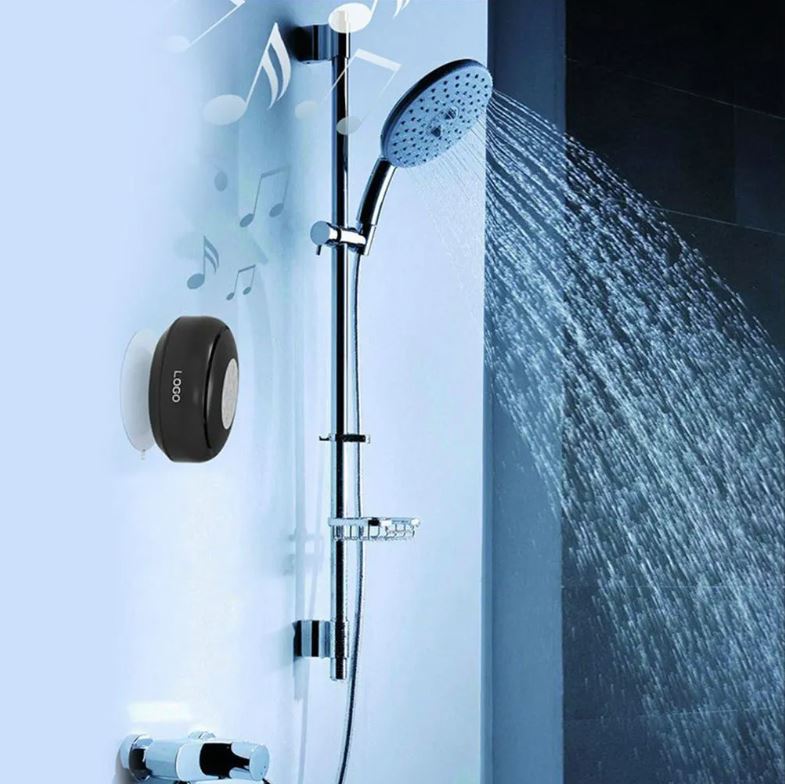 Speaker de baño Bluetooth resistente al agua, con micrófono HD para llamadas.
