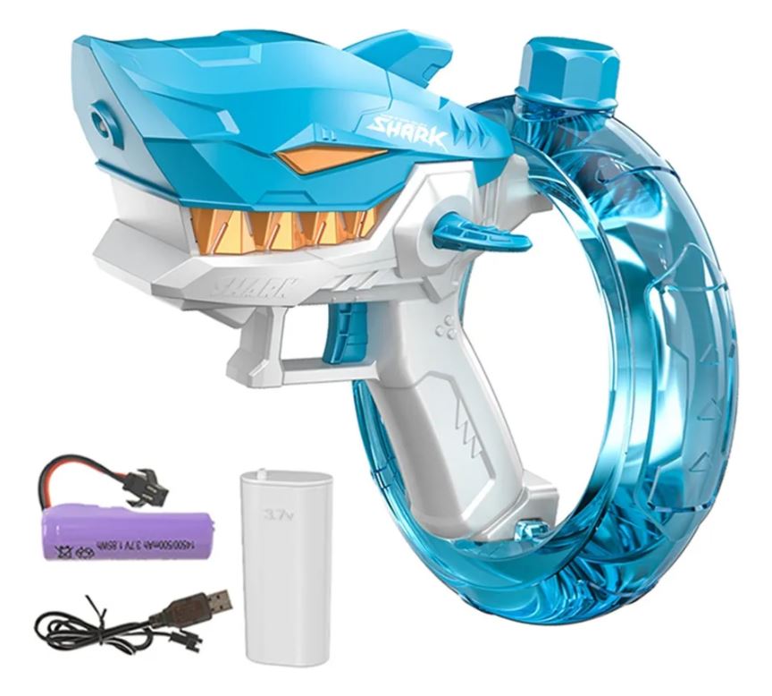 Súper pistola de agua eléctrica de tiburón para niños, modo automático.