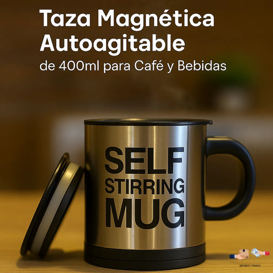 Taza magnética autoagitable de 400ml, perfecta para mezclar café, chocolate o bebidas.