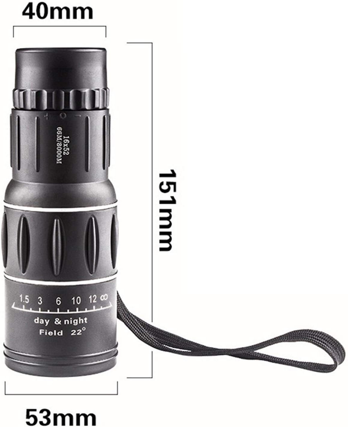 Telescopio monocular 16x compacto 300g, útil para caza y pesca.