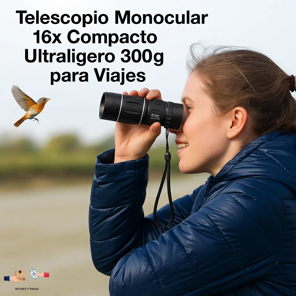 Telescopio monocular 16x compacto, ultraligero 300g, ideal para viajes.