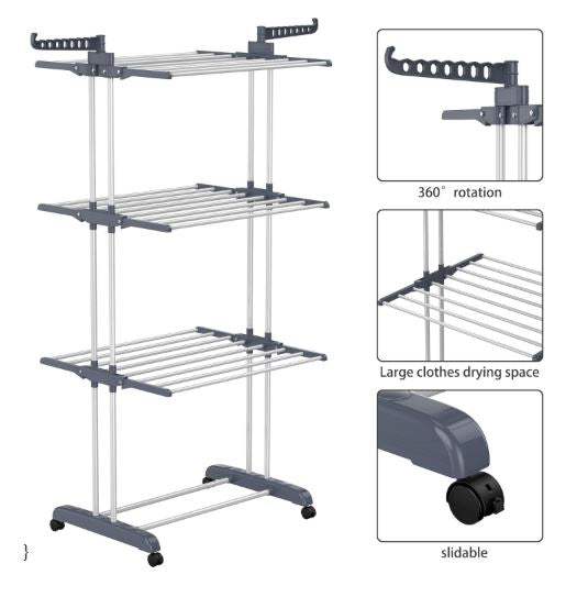 Torre para colgar ropa con 4 niveles, se pliega fácilmente para su almacenaje.
