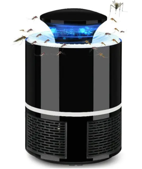 Trampa eléctrica de mosquitos con luz UV y ventilador de succión silencioso.