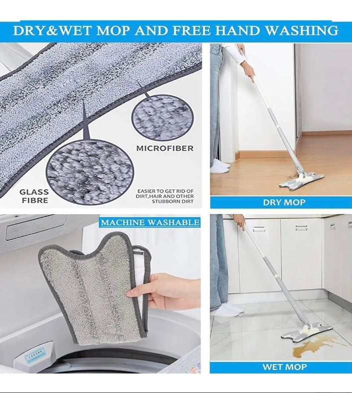Trapeador giratorio 360 grados, microfibra reusable para polvo y líquidos.