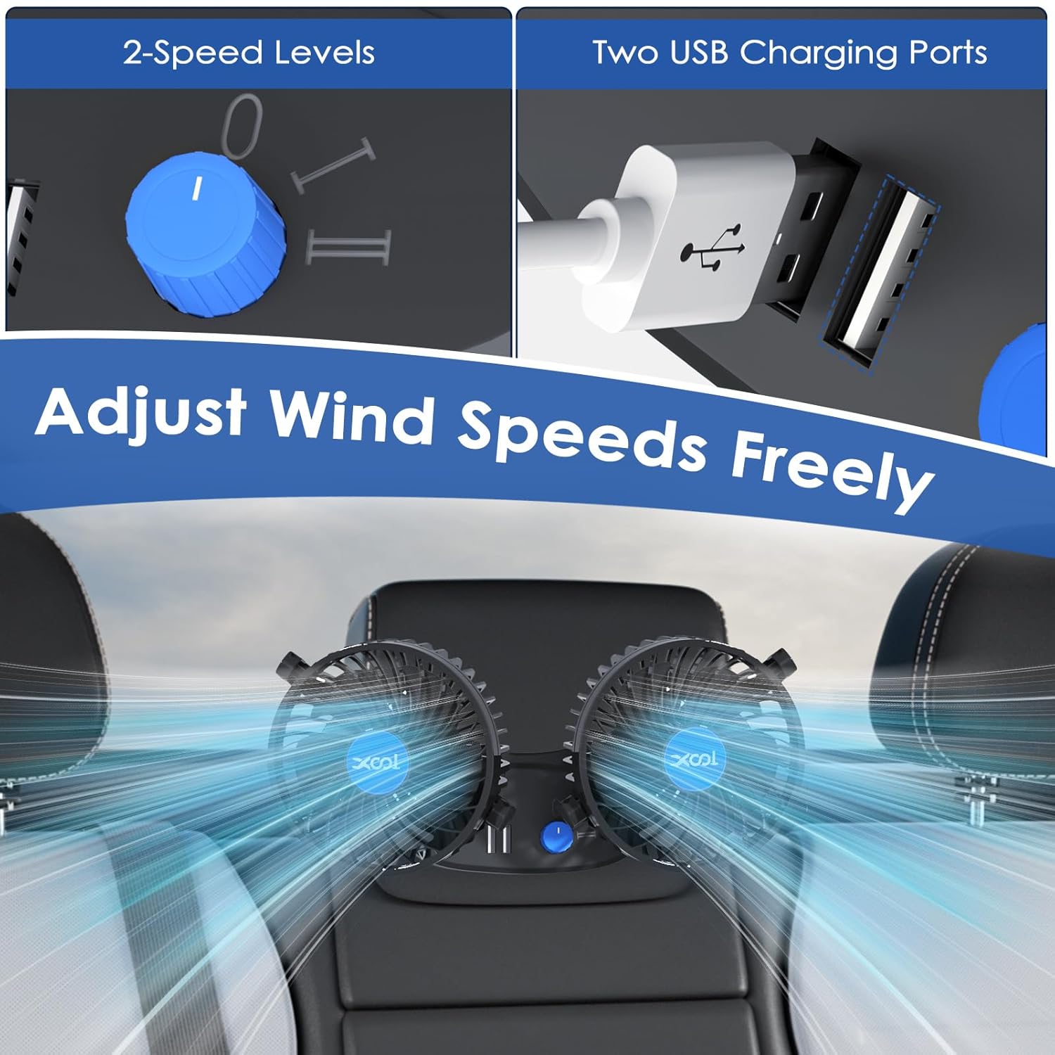Ventilador de coche 12V XOOL, velocidad múltiple, giro 360°.