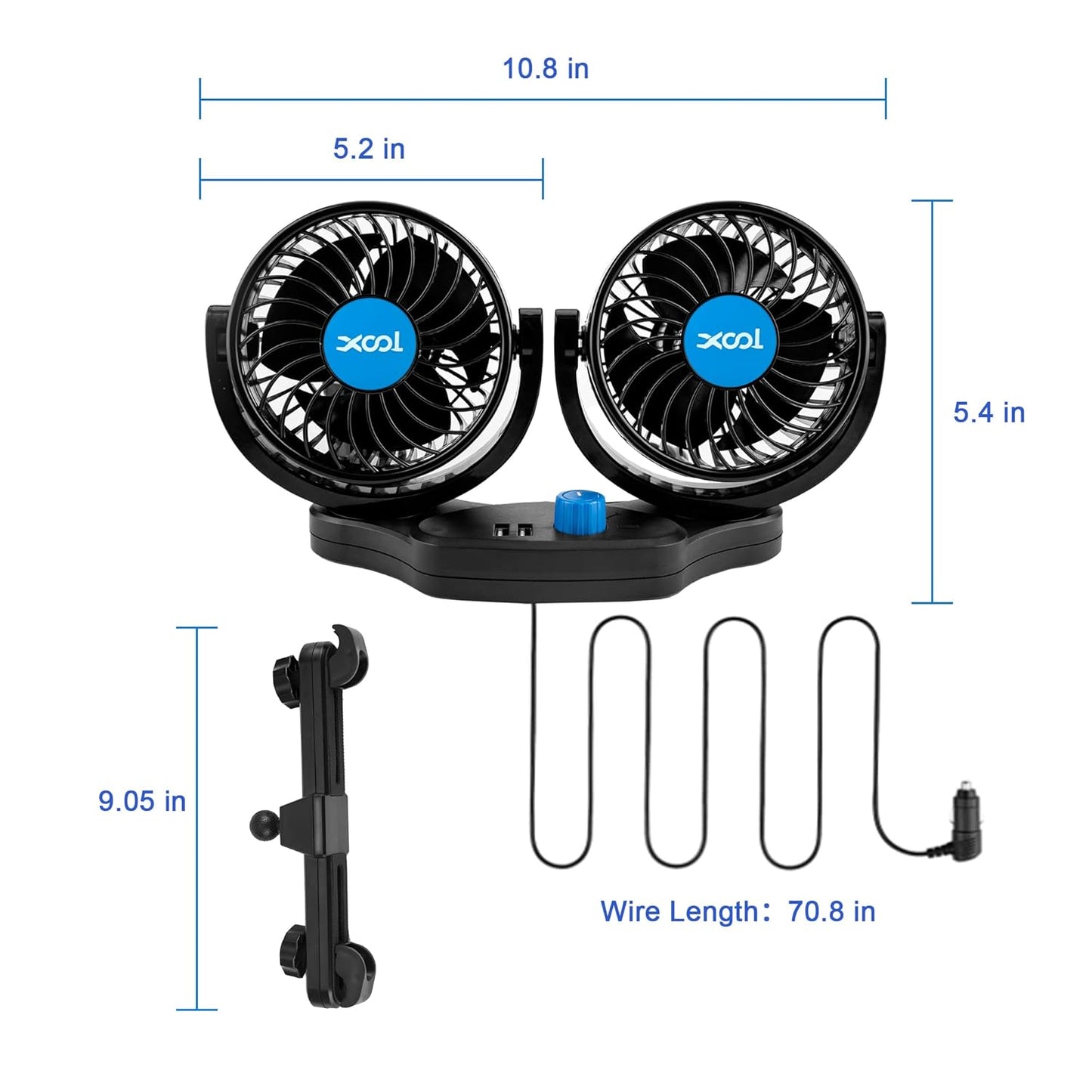 Ventilador de coche doble 12V XOOL, velocidad regulable, perfecto para SUV.