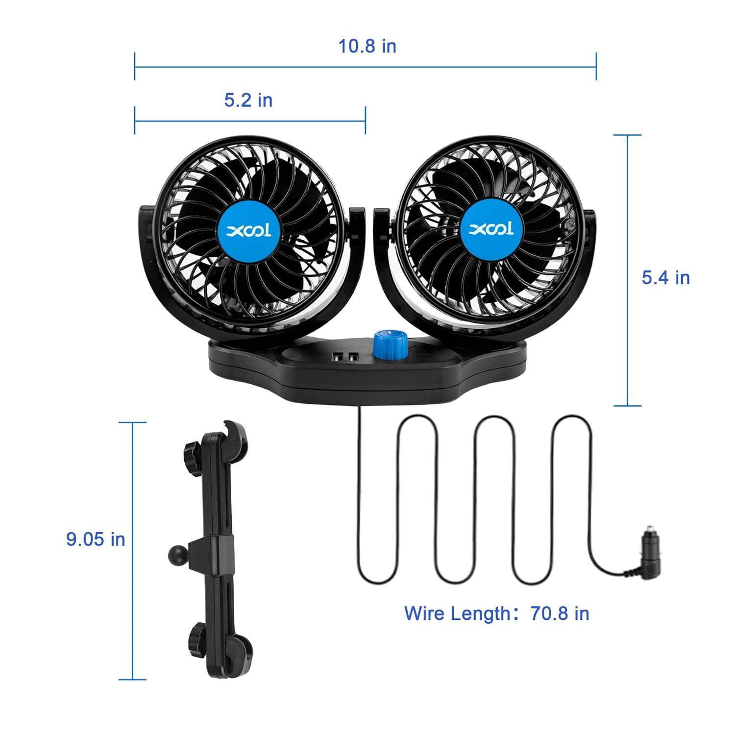 Ventilador de coche doble 12V XOOL, velocidad regulable, perfecto para SUV.