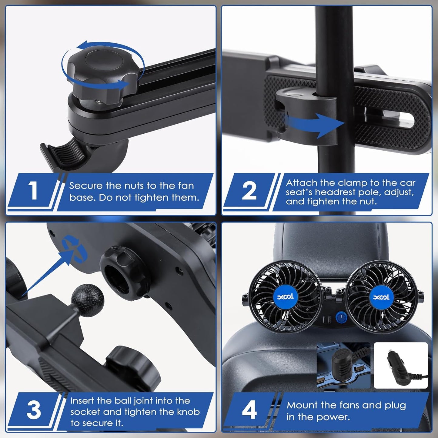 Ventilador para tablero de coche 12V XOOL, giro 360°, circulación de aire.