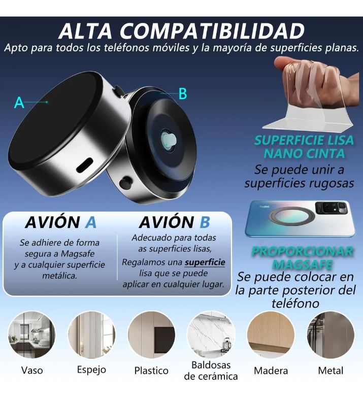 Soporte Magnético para Vehículo – Compatible con Todos los Teléfonos y de Fácil Ajuste