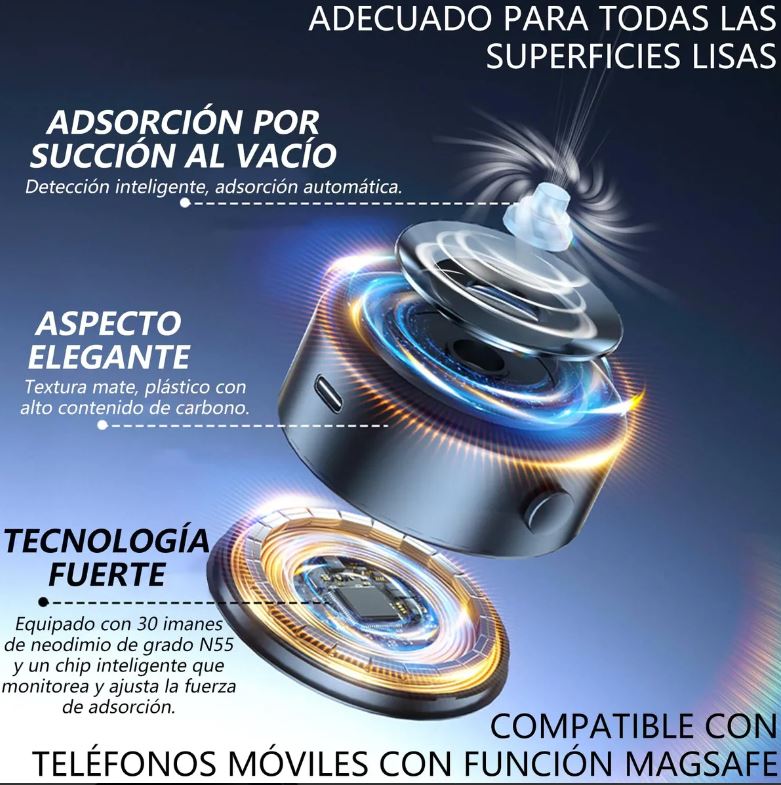 Soporte Magnético para Vehículo – Compatible con Todos los Teléfonos y de Fácil Ajuste